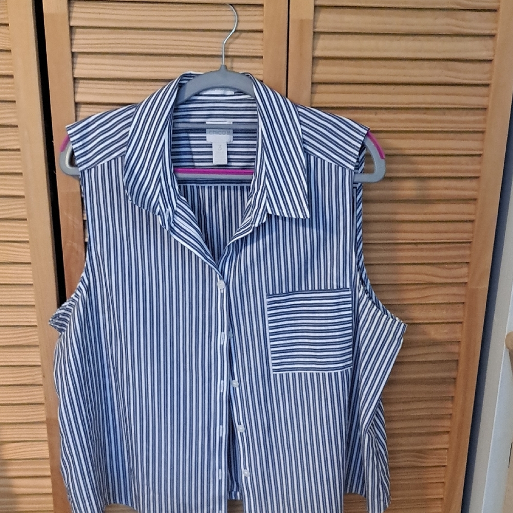 Chico's Blue Striped Blouse Elegant Business Top